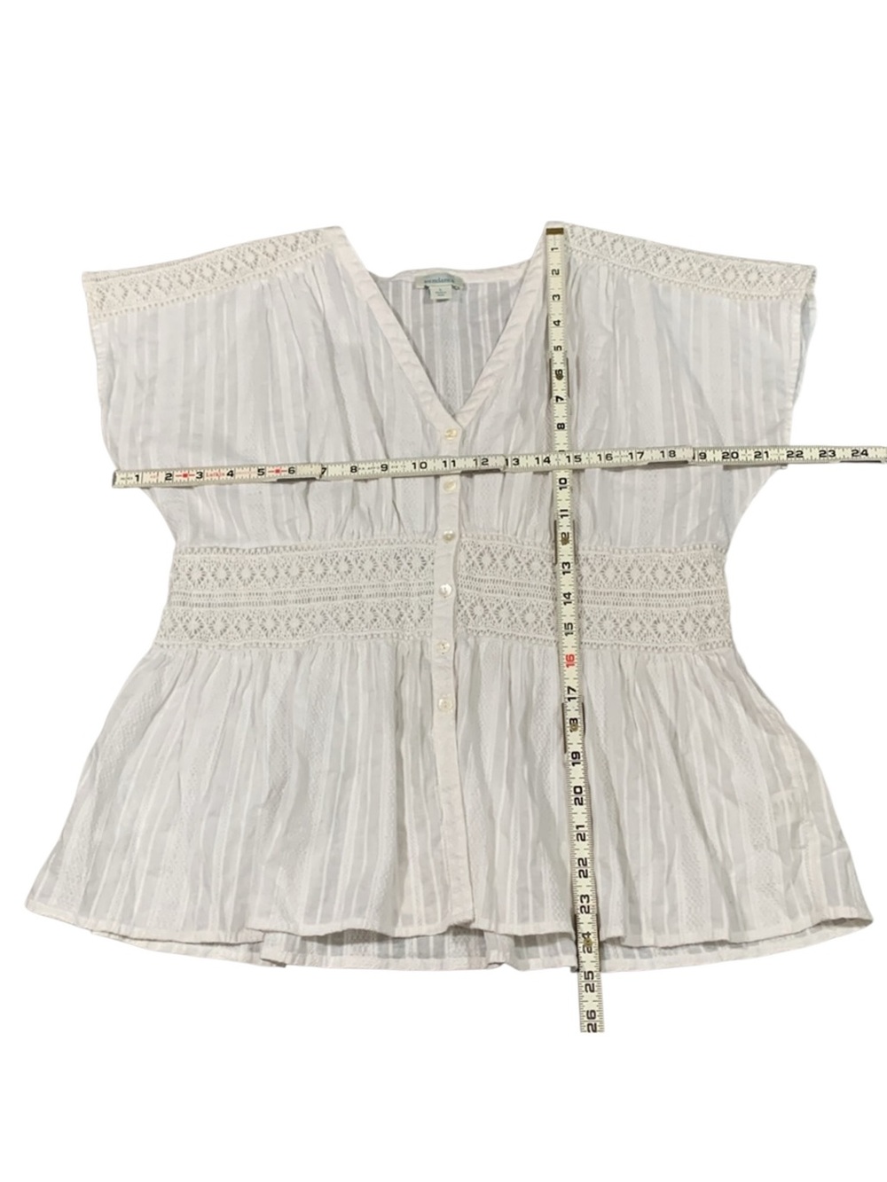 SUNDANCE White Lace Button-up Peplum Size L - Picture 5 of 5